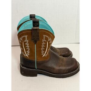 Women's Ariat Brown Turquoise Work Cowboy Western Boot Size 8.5